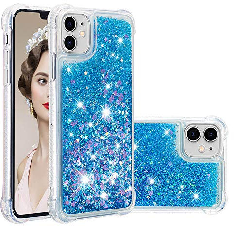 IMIRST Silicone Phone Case for Apple iPhone 11, Corner Airbag Fall Protection Bling Glitter Quicksand Liquid Sparkle TPU Case Cover for Apple iPhone 11. YBW Love Blue