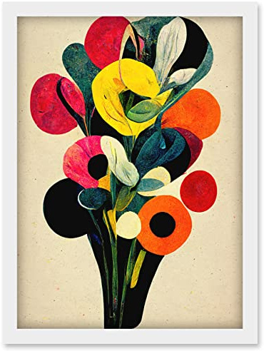 Doppelganger33 LTD Kandinsky Inspired Abstract Multicolour Flower Bouquet Artwork Framed Wall Art Print A4