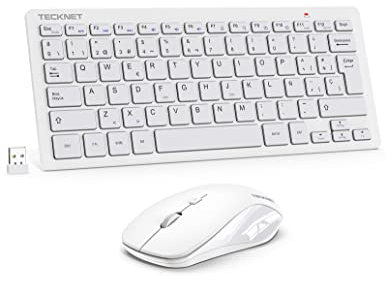 Mini Teclado y Raton Inalámbrico Ultra Delgado, TECKNET 2.4G Ergonómico Teclado, Toque Silencioso, Distancia de Rrabajo de 15 M, Portátil Teclado y Mouse per PC/Smart TV/Ordenador (Español,con la Ñ)