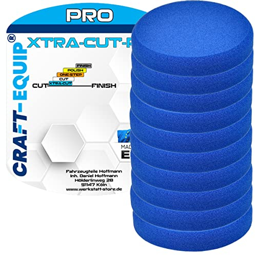 10er Sparpack Craft-Equip PRO RO Polierschwamm Polierpad mit Klettverschluss Made IN EU (10er Sparpack 150mm RO Polierschwamm Xtra-Cut Blau)