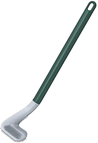 ACCROL Silicone Toilet Brush 360 Degree Cleaning Golf Club Design Clean Toilet Corner Brush Wall Mounted Flexible Toilet Scrub Brush With Long Handle Wall Mounting (Color : Green without holder)