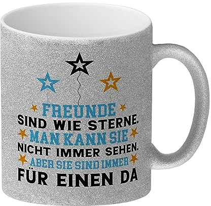 Freundschaft Glitzer-Kaffeebecher mit Spruch für den besten Freund Freunde sind wie Sterne Man kann sie nicht immer sehen aber sie sind immer für einen da Freundschaft Tasse