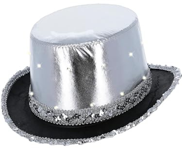 Smiffys 53054, silver LED upplyst metallisk topp hatt, unisex vuxen, en storlek