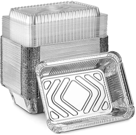 Generic Silver Aluminium Foil Trays with Plastic Lids - Pack of 30, 500 ML | Disposable, Oven & Freezer Safe, Heavy Duty, Microwave Safe | Perfect for Baking, Freezing, Meal Prep, Takeout & Catering
