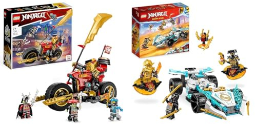 LEGO 71783 NINJAGO Kais Mech-Bike EVO, Aufrüstbares Ninja-Motorrad Spielzeug mit 2 Minifiguren & 71791 NINJAGO Zanes Drachenpower-Spinjitzu-Rennwagen