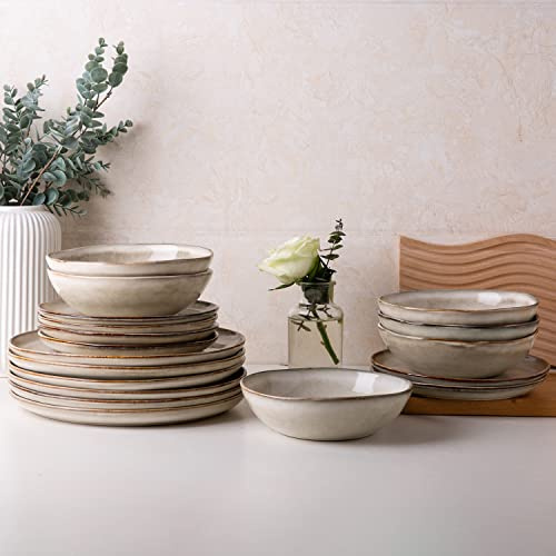 AmorArc Ceramic Dinnerware Sets,Handmade Reactive Glaze Plates and Bowls Set,Highly Chip and Crack Resistant | Dishwasher & Microwave Safe,Service for 6 (18pc), ADW007