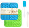 Licky Mats for Dogs Pack of 2 Licky Mats for Dogs with Strong Suction Cup - Slow Pet Feeder for Food, Peanut Butter Includes Spatula & Brush - Perfect for Grooming & Training (Blue/Green)