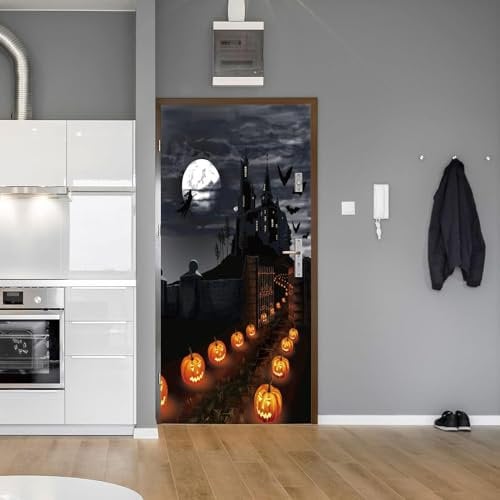 Türtapete 3D Selbstklebend Türposter - Schlosshexe-Kürbiskopf 77 X 200 Cm - Türaufkleber Fototapete Abziehen Und Aufkleben Türfolie Poster - Kinderzimmer Wohnzimmer Küche Schlafzimmer Tür -6T6R3I7Q6D7