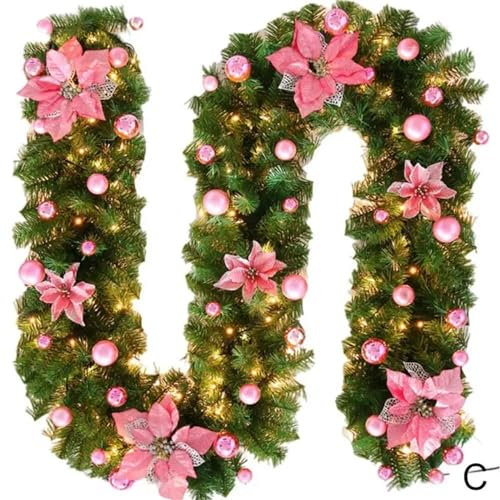 Ghirlanda luminosa natalizia 2,7 m albero di Natale artificiale lampada rattan decorazione anno striscia luce scale corridoio matrimonio (colore: rosa)