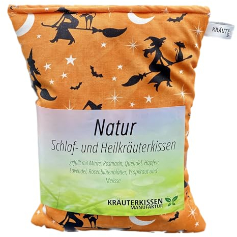 Herbal Pillow, Natural Sleeping and Medicinal Herb Pillow, 25 x 20 cm, Filled with 8 Different Medicinal Herbs, Including Soothing Sleep Aid, Design Hocus Pocus