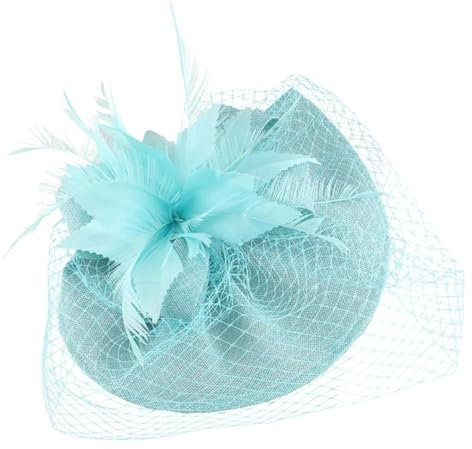 Generisch Haarschmuck für Braut, Hochzeit, Hut, Schleier mit Feder, Blume, Haarspangen, Damen, Party, Rennen, Kopfbedeckung, türkis, Einheitsgröße