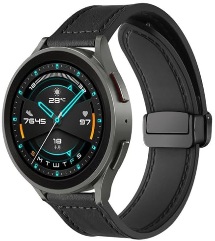 FiiMoo Cuero Correas Compatibles con Garmin Forerunner 165/Venu 2 Plus/Vivoactive 5, 20mm Bandas de Cuero Híbridas de Silicona, Ajustable Fuerte Cierre Magnético Correa para Garmin Venu Sq 2-Nero