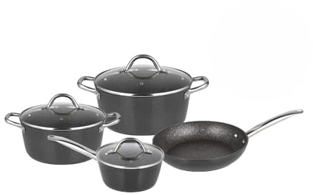 Posten Anker Topfset Induktion 7-teilig, Edelstahl satiniert, für alle Herdarten, Kochtöpfe mit Glasdeckel, Induktions Töpfe Set (7 tlg Black Metallic)