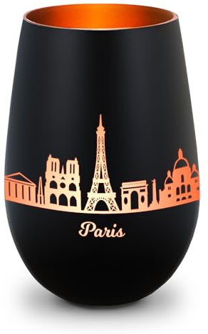 GRAVURZEILE Deko Windlicht aus Glas mit Gravur - Skyline Paris - Hochwertige 360° Lasergravur - Dekoratives Geschenk als Andenken, Souvenir oder für Sammler zum Geburtstag - Farbe: Schwarz/Bronze