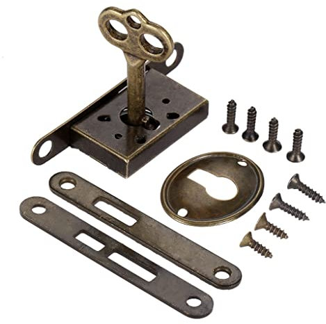 Boîte à bijoux en bois antique avec porte coulissante avec clé (bronze comme indiqué)