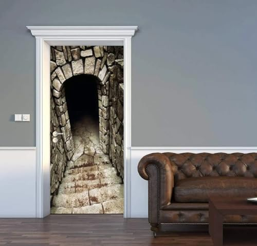 XAONUO 3D Drucken | Tür Bekleben Mit Türtapete Selbstklebend Jahrgang Häuser Architektur Muster 90X210Cm | Tür Verschönern Mit Türfolie | Türaufkleber Xxl Türbilder | Türposter Türklebefolie