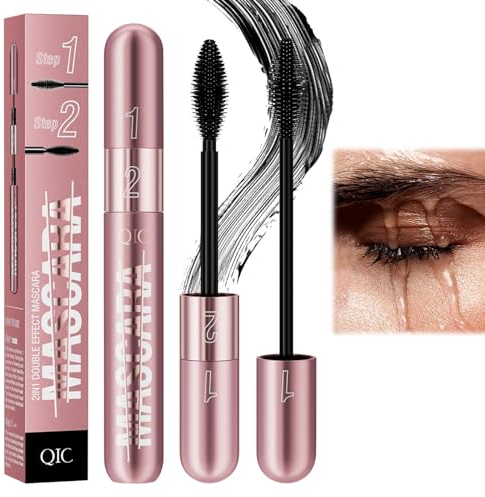 Mascara Wasserfest Schwarz,Wimperntusche Wasserfest,Mascara Schwarz,Telescopic Mascara Waterproof, 4D 2 in 1 Wasserfeste Wimperntusche,Dauerhaft Schweißfest und Nicht Wischfest