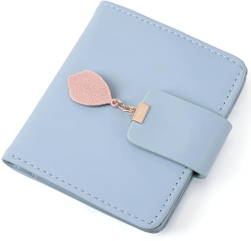 Roulens Ultradünn Damen Geldbörsen, Kleines Portemonnaie Damen, Zweifach gefalteter PU Leder Blattanhänger Kreditkartenhalter mit Reißverschluss Münzfach