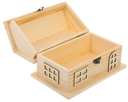 GARVALON Holzhäuser Zum Basteln Spardosen Aus Holz Behälter in Hausform Multifunktions-sparkasse Für Kinder