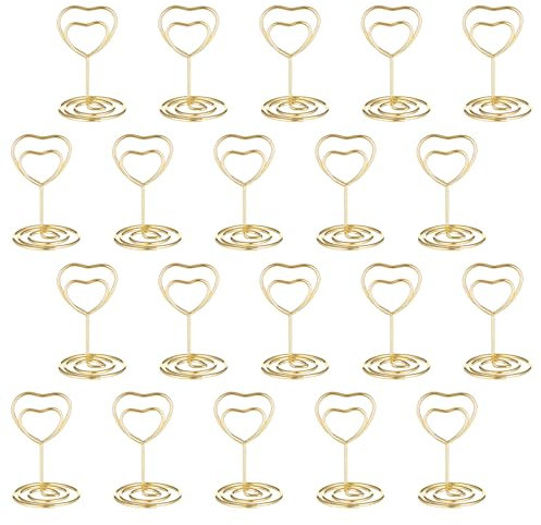 Dimeho Tischkartenhalter Gold 20 Stück Herz Kartenhalter Menükartenhalter Mini-Tischnummernhalter Namenskarten Halter Draht-Tischkartenhalter Bildfotohalter Menü-Clips Tafelaufsätze Tischdekoration