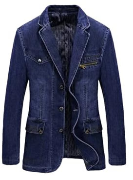 REHJJDFD Veste en jean pour hommes, col à revers mi-long, manteau de cowboy délavé, coupe-vent en denim pour hommes, bleu, XXL