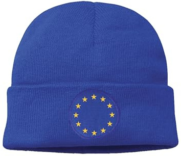 NIMAMA Mütze Beanie Europaflagge Wintermütze Statement Spruch Print Geschenk Unisex Strickmütze für Herren & Damen