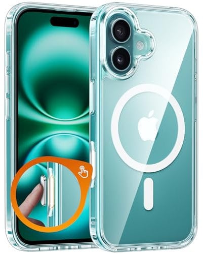 FNTCASE for iPhone 16 Phone Case: Magnetic Military Grade Drop Protection Anti Yellowing Slim Case - Rugged Shockproof Protective Transparent Cell Phone Cover (Clear - Camera Control)
