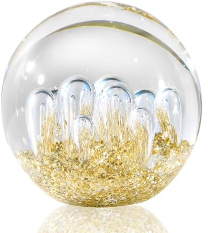 Eachave Briefbeschwerer Glaskugel, Handgefertigte Glasfiguren Kugel Ozeanwellen, Wohnkultur Sammelobjekt, Aquarium Dekor, Büro Dekor für Ozeanliebhaber (Gold)