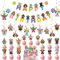 Dog Birthday Banner Party Decorations - 45Pcs Happy Birthday Banners Cake Topper Set for Puppy, Cute Puppy Face Hanging Swirl Cupcake Topper for Kids Dog Theme Party Supplies
