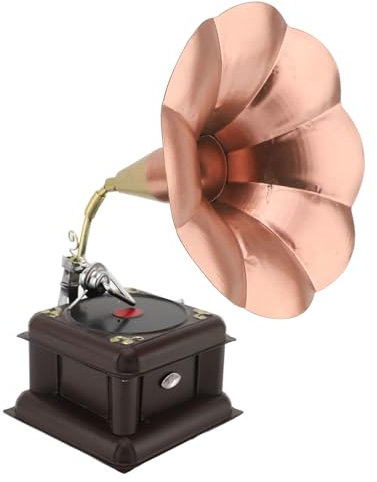 Vintage Phonograph Model,Iron Erosion Retro Phonograph Gramophone Ornament for Photography Prop (Red Bronze)