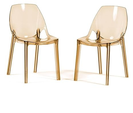 SIEDITI FUORI E DENTRO Moderne Esszimmerstühle aus transparentem Polycarbonat, stapelbare durchsichtige Design Stühle für Küche und Esszimmer - Luce (2 Stühle, Champagner)