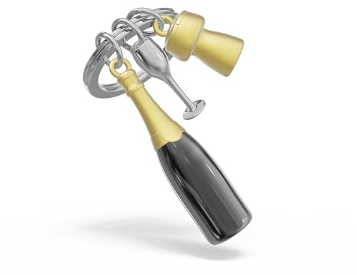 METALMORPHOSE - Porte-clés Bouteille de Champagne Avec Charms Coupe et Bouchon de Champagne - Cadeau Original Homme et Femme