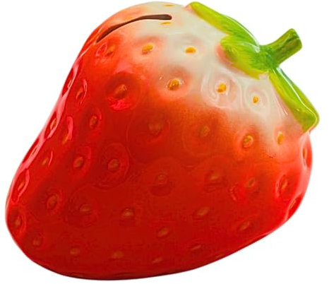 Spardose Erdbeere, Klassisches Sparschwein, Kindersparbüchse, Sparfrucht, Sparfigur, Kinderspardose, Erdbeerspardose, Sparschwein mit Sparfunktion aus Keramik in rot, L/B/H 15 x 12 x 11 cm.