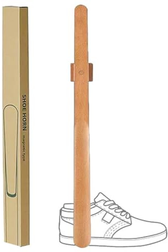 Shoe-horn Magnet-ic Long Wood-en for Men Women Strong Mount Handle Holder | 55cm Long Handled Premium Beech & Magnetic Wall Mounted Shoe Spoon / Lifter / Helper for Seniors Elderly