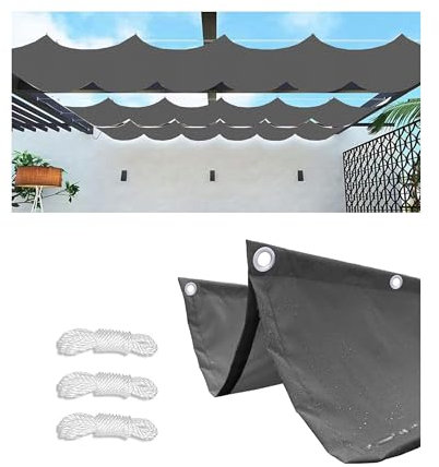 Voile Ombrage Rétractable Vague 3x4M (LXL) Imperméable Rectangulaire Toile D'ombrage Filet D'ombrage Bâche Ombrage Protection UV Solaire pour Jardins Balcons Terrasse Pergola Gris foncé