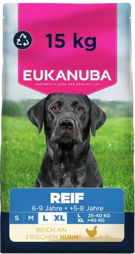 Eukanuba Hundefutter Trocken mit frischem Huhn für große Rassen, Premium Trockenfutter für reife Hunde, 15 kg