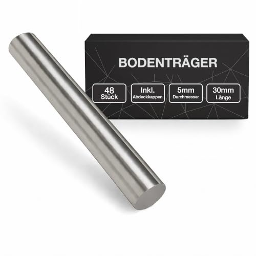 K-Möbel Glasbodenträger 5mm x 30mm inkl Abdeckkappen - Made in Germany - Glaseinlegeboden Bodenträger 5mm aus Edelstahl - Regalbodenhalter/Regalbodenträger auch für Holzböden geeignet - Fächerträger