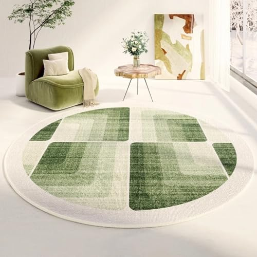 Teppich Rund 140 cm Durchmesser Grüne Geometrie Waschbarer Rutschfester Teppich,Kinderteppich für Wohnzimmer, Schlafzimmer, Arbeitszimmer, Büro