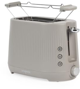 Progress Mellow 2-Scheiben-Toaster, 6 Bräunungsstufen, 750 W | Auftauen/Aufwärmen/Stopp, Brötchenaufsatz für Gebäck, herausnehmbare Krümelschublade, kompaktes Design