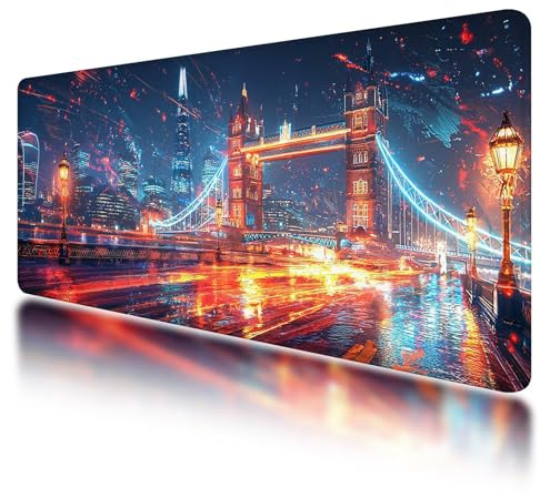 Gaming Mouse Pad, Large Mouse Mat 800x300mm, London Desk Mat with Non-Slip Rubber Base & Waterproof, Landscape Gaming Mousepad XXL Smooth Surface with Stitched Edges, for Office Desk Accessories, O-46