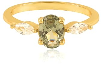 RDSGYZ Gold Ringe Damen 585 Echtgold, Eheringe Einzeln 3 Steine mit Grüner Turmalin und Moissanit Verlobungsring Memoir Hochzeit Ringe Gr.62 (19.7)