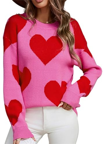 Damen-Pullover mit Herzmotiv, romantischer Liebesaufdruck, langärmelig, Strickpullover, Valentinstag, Ausgehen, ästhetische Kleidung