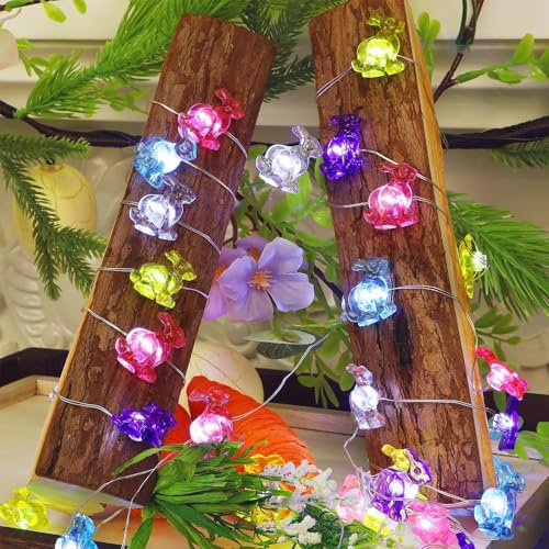 ALEGRE® Hasen Lichterkette Ostern, 2M 20 LED Ostern Lichterkette Hase, Micro Kupferdraht Oster Lichterketten Innen, Bunt Osterlichterkette Fairy Lights für Oster Deko Garten, Terrasse Deko Frühling