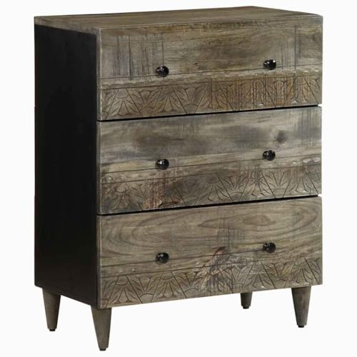 RMIHSJG Buffet gris clair 60 x 33,5 x 75 cm en bois massif mangue avec plateau supérieur robuste et grand espace de rangement pour vaisselle de salle à manger, armoire de rangement pour cuisine, salle