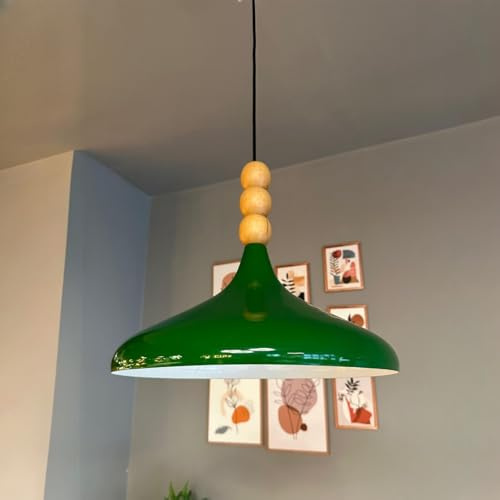 bamyum Champion Pendelleuchte aus Holz und Metall 35 cm, Esstisch, Küchenlampe Hängend E27, Hängelampe für Kinderzimmer, Schlafzimmer, Wohnzimmer, Grün