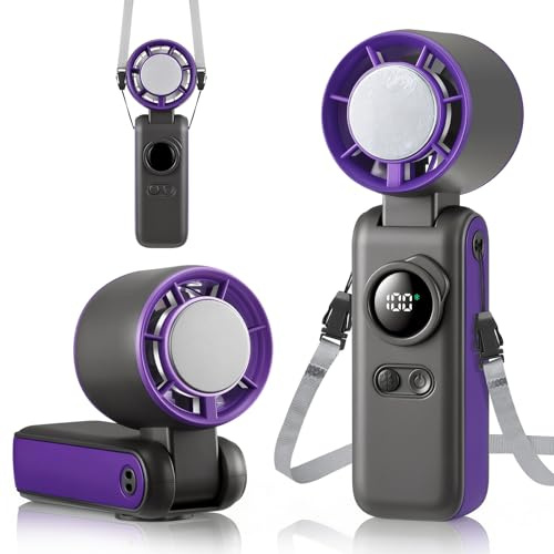 Starvortex Ventilador Portátil de Mano Turbo con Refrigeración, 6000mAh | Mini Ventilador Recargable por USB 1-199 Velocidad Continua, Ventilador Personal para Viajes/Hogar/Oficina (Gris - Morado)