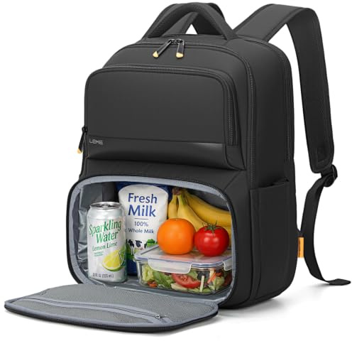 Lekespring Laptop Backpack with Lunch Compartment | 17.3 Inch Water-Resistant Work Rucksack, Commuter Business Travel Bag for Men Women, Black