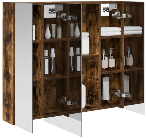 vidaXL Badezimmerspiegelschrank Geräucherte Eiche 80 x 14,5 x 70 cm, Badezimmer Aufbewahrung, rechteckiger Schrank, modernes Design, platzsparender Wandspiegel, verstellbares Regal, Organizer