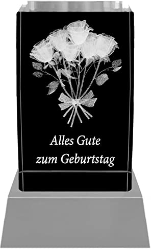 Kaltner Präsente Stimmungslicht - Das perfekte Geschenk zum Geburtstag: LED Kerze/Kristall Glasblock / 3D-Laser-Gravur/Geburtstagsgeschenk/Geburtstagsdeko