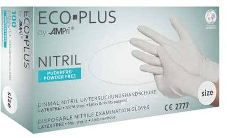 AMPRI 1000 Nitrilhandschuhe Eco Plus, puderfrei, Einweghandschuhe, Xtra Large, Weiß